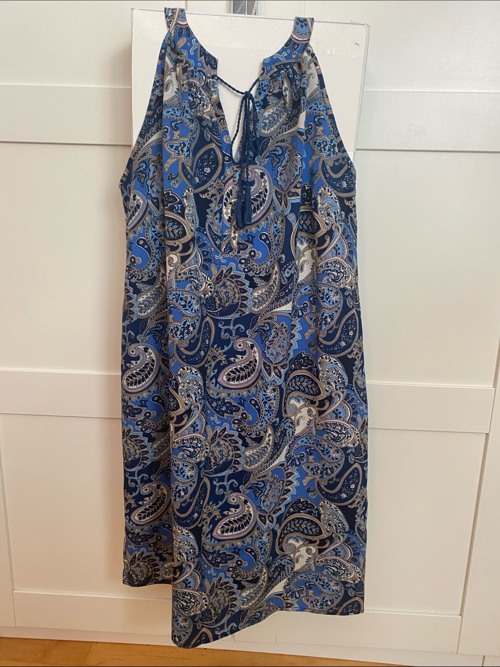 Blue Paisley Sleeveless Halter Sheath Midi Dress